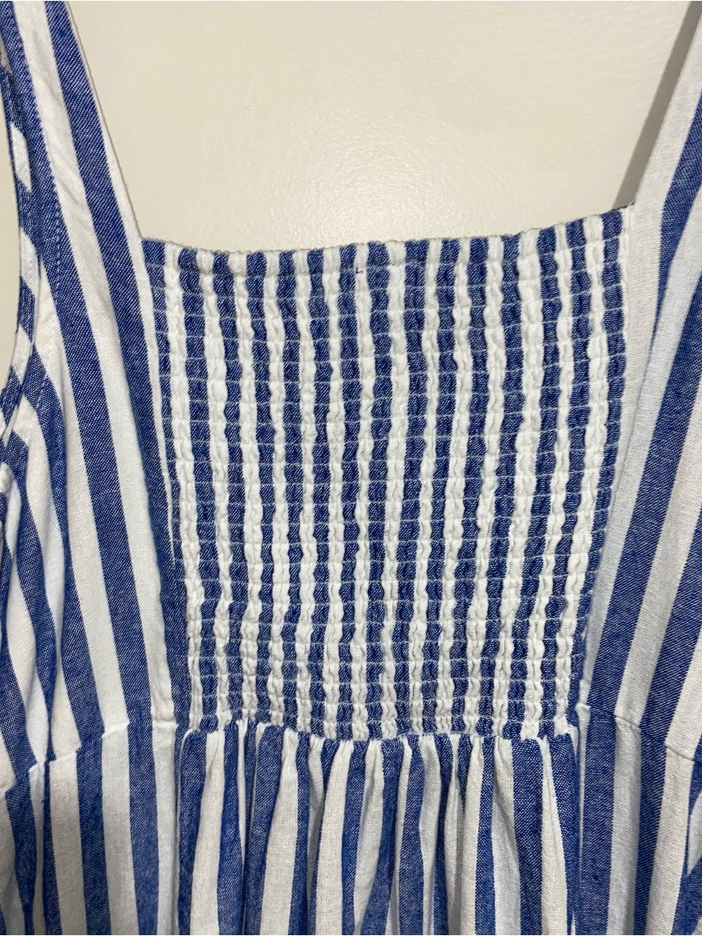 Old Navy Dress Womens XL Linen Blend Smocked Pockets Coastal Nautical Beach Blue - Picture 5 of 11